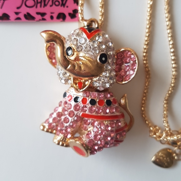 Betsey Johnson Style Necklace Elephant Crystal Pendant - Picture 2 of 8